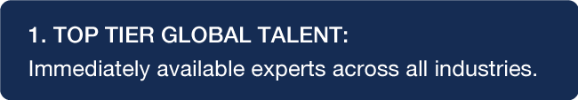 1. TOP TIER GLOBAL TALENT: Immediately available experts across all industries